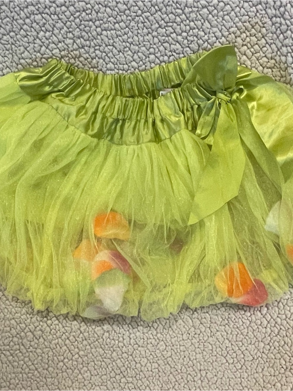 Girl Lime Green Tulle Bow Skirt with Colorful Flower Details. Kids size M